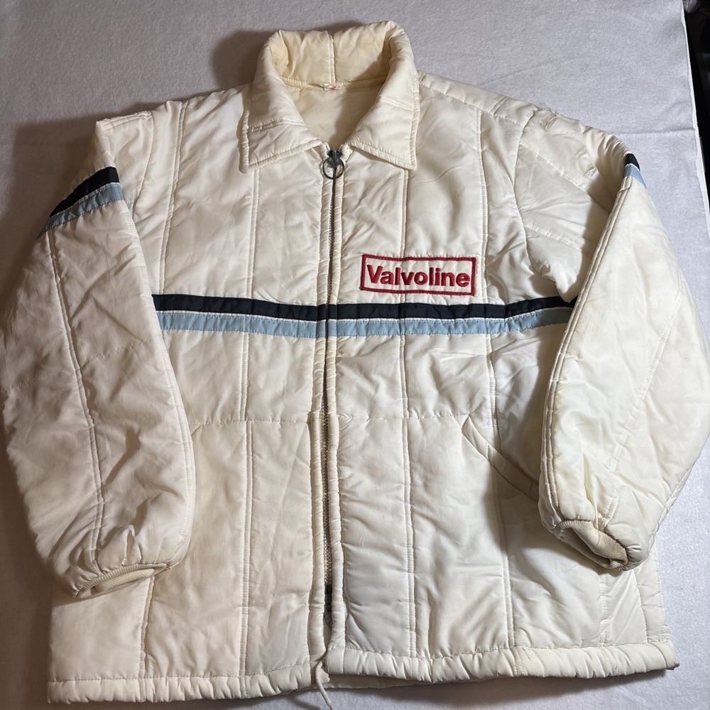 Vintage 70s Valvoline Puffer Racing Lightweight Jacket Sz XL Avon Sporting Goods